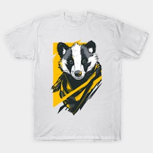 Badger with a Striped Scarf - Black and Yellow - Fantasy T-Shirt